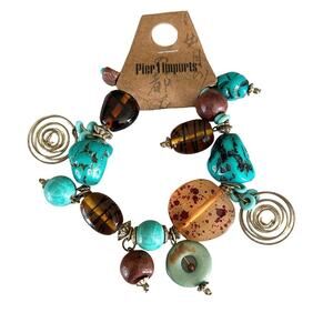 Pier 1 glass boho turquoise stretch bracelet